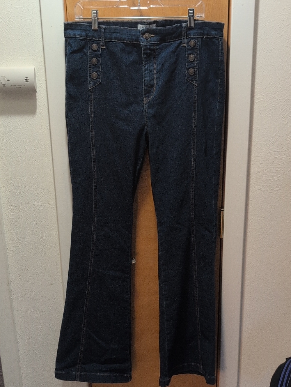 Sofia by Sofia Vergara Dark Blue Flare Jeans with Side Button Detail